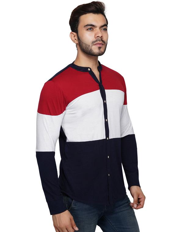 navy blue color block casual shirt - 17415417 - Zoom Image - 2