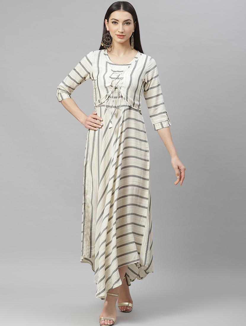 striped flared ethnic dress - 17415434 - Zoom Image - 1