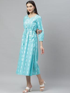 ikat a-line ethnic dress - 17415435 - Standard Image - 2