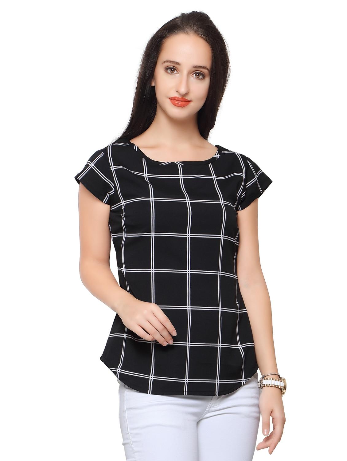 round neck checkered top - 17415506 - Zoom Image - 1