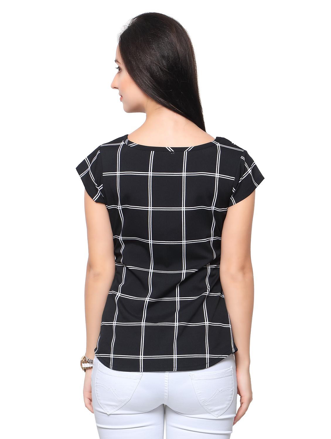 round neck checkered top - 17415506 - Zoom Image - 3