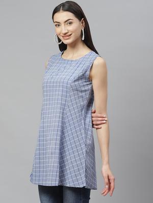 round neck checkered tunic - 17415696 - Standard Image - 2