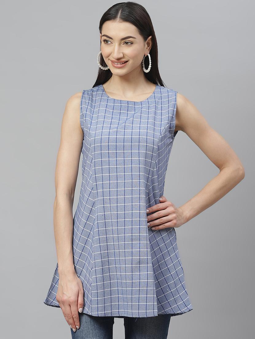 round neck checkered tunic - 17415696 - Zoom Image - 1