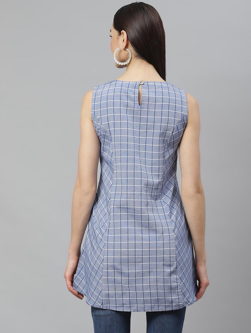 round neck checkered tunic - 17415696 - Zoom Image - 3