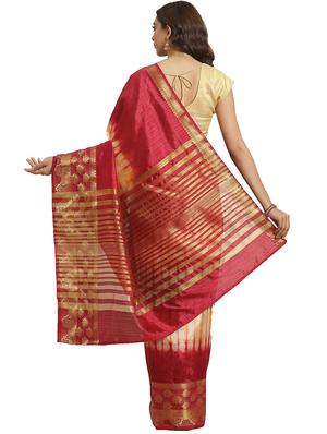 maroon silk blend woven saree with blouse - 17415897 - Standard Image - 2
