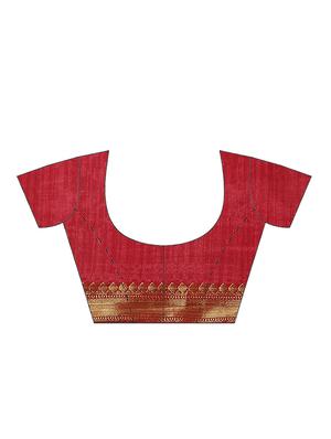maroon silk blend woven saree with blouse - 17415897 - Standard Image - 5