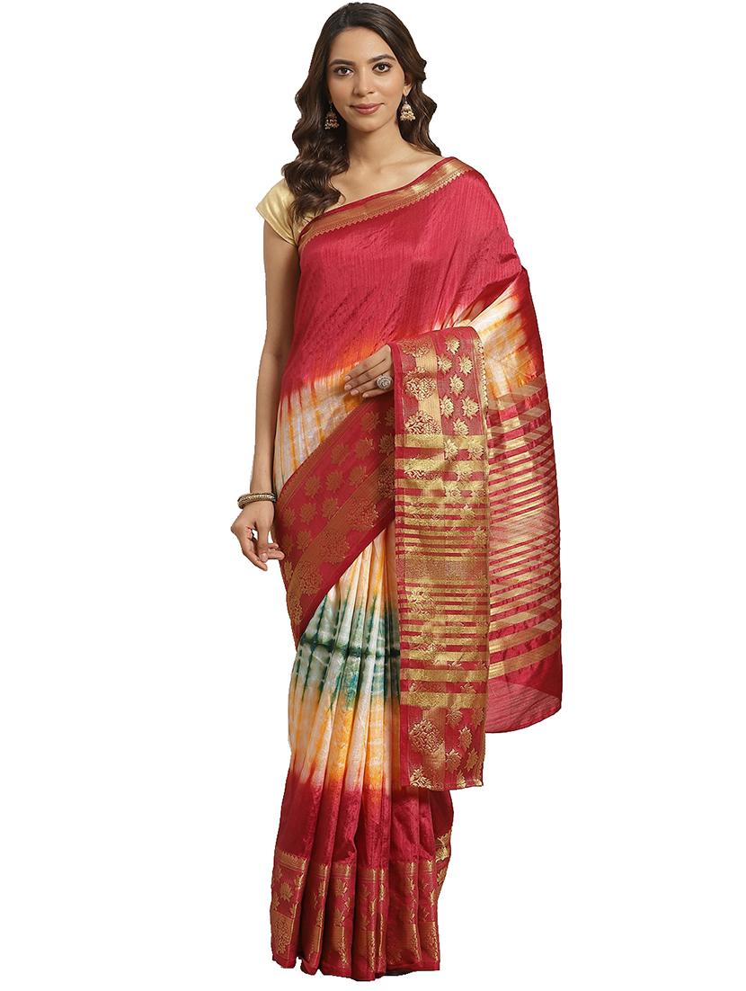 maroon silk blend woven saree with blouse - 17415897 - Zoom Image - 1