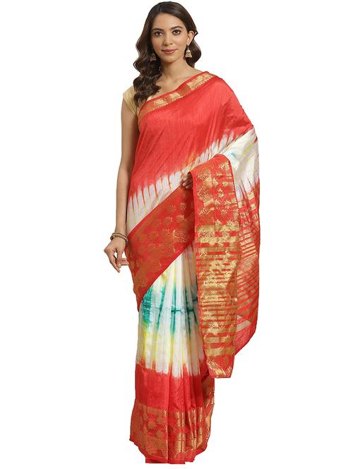 tie & dye woven saree with blouse - 17415898 - Standard Image - 1