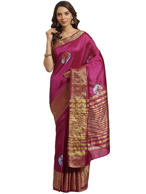magenta woven saree with blouse - 17415902 - Standard Image - 1