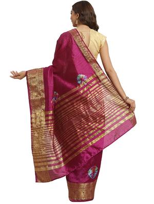 magenta woven saree with blouse - 17415902 - Standard Image - 2