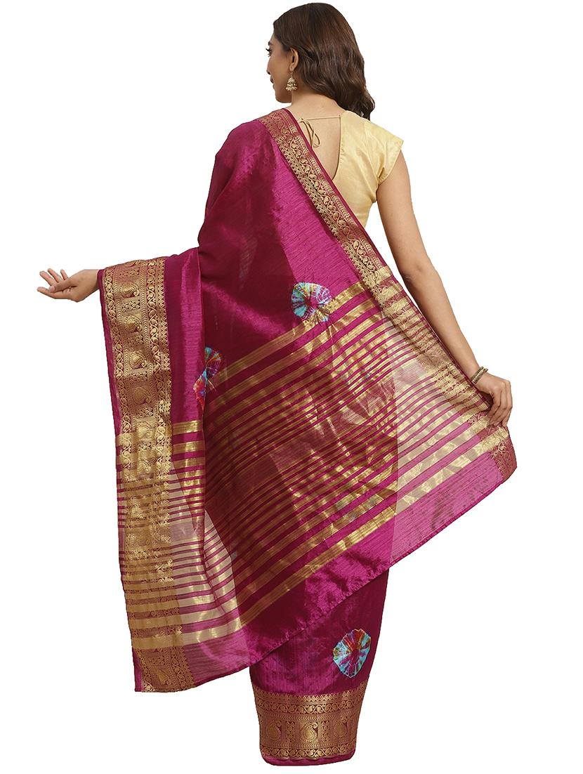 magenta woven saree with blouse - 17415902 - Zoom Image - 2