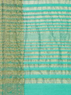 turquoise woven saree with blouse - 17415904 - Standard Image - 3