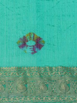 turquoise woven saree with blouse - 17415904 - Standard Image - 4