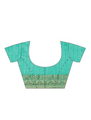 turquoise woven saree with blouse - 17415904 - Standard Image - 5