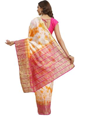 tie & dye woven saree with blouse - 17415906 - Standard Image - 2