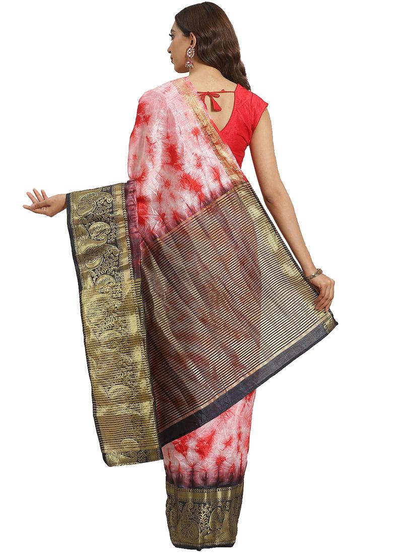 tie & dye woven saree with blouse - 17415907 - Zoom Image - 2
