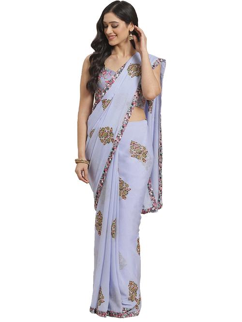 ethnic motif bordered saree with blouse - 17415927 - Standard Image - 1
