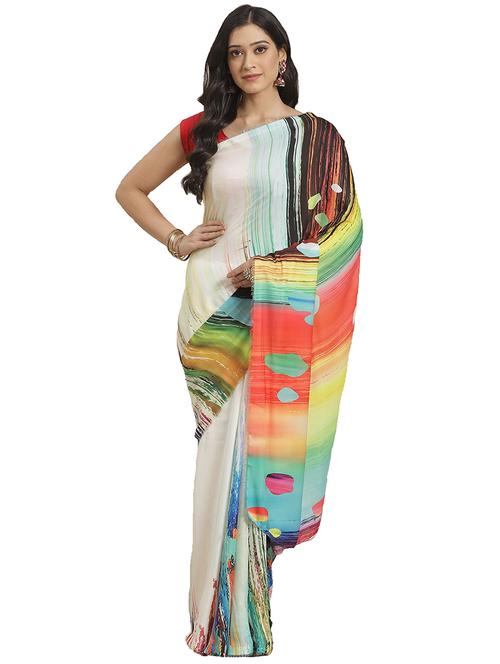 abstract printed saree with blouse - 17415948 - Standard Image - 1