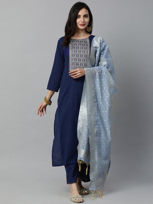 navy cotton kurta palazzo set - 17415991 - Standard Image - 1
