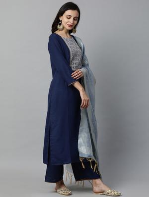 navy cotton kurta palazzo set - 17415991 - Standard Image - 2