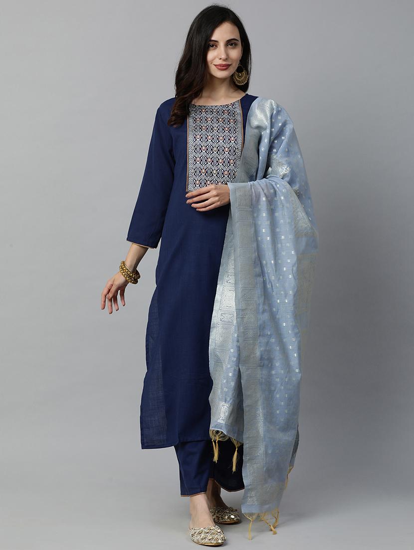 navy cotton kurta palazzo set - 17415991 - Zoom Image - 1