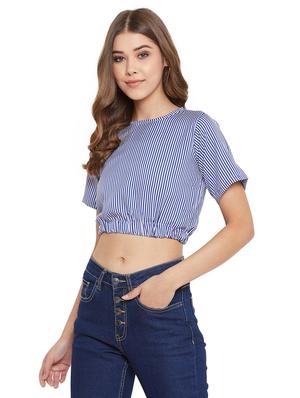 round neck striped crop top - 17416090 - Standard Image - 2