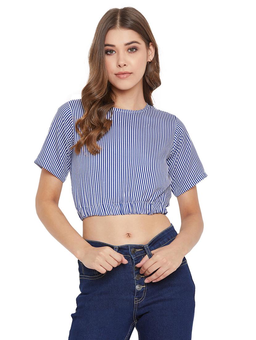 round neck striped crop top - 17416090 - Zoom Image - 1