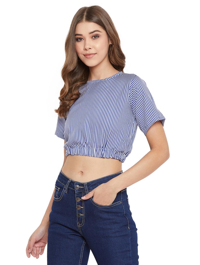 round neck striped crop top - 17416090 - Zoom Image - 2