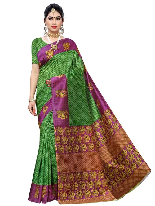 contrast printed saree with blouse - 17416438 - Standard Image - 1