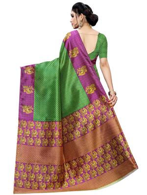 contrast printed saree with blouse - 17416438 - Standard Image - 2