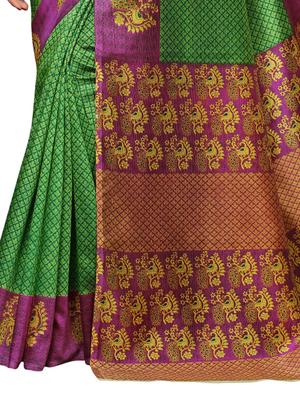 contrast printed saree with blouse - 17416438 - Standard Image - 4