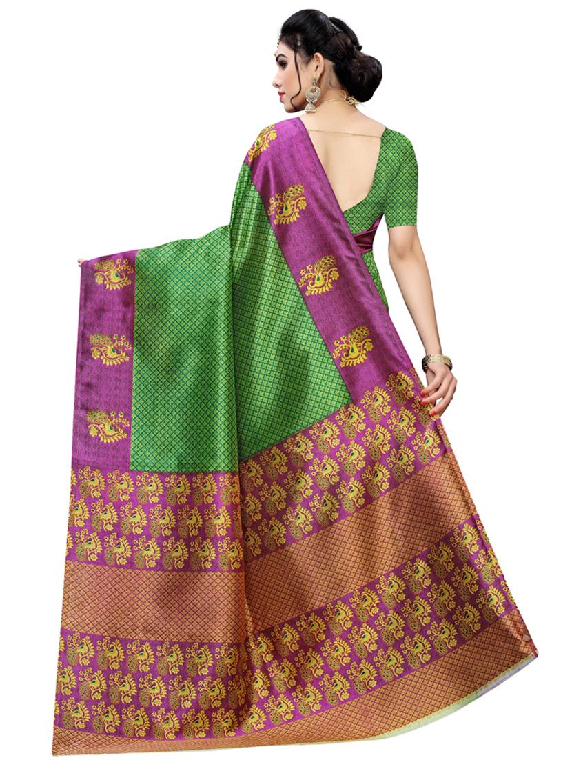 contrast printed saree with blouse - 17416438 - Zoom Image - 2
