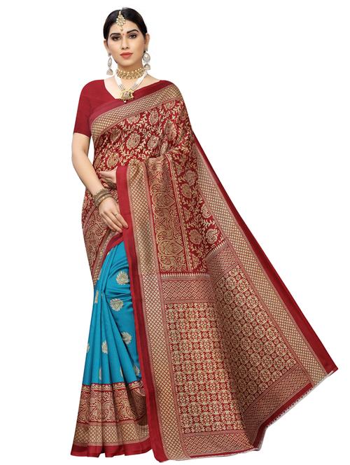 maroon printed saree with blouse - 17416447 - Very Small Image - 1