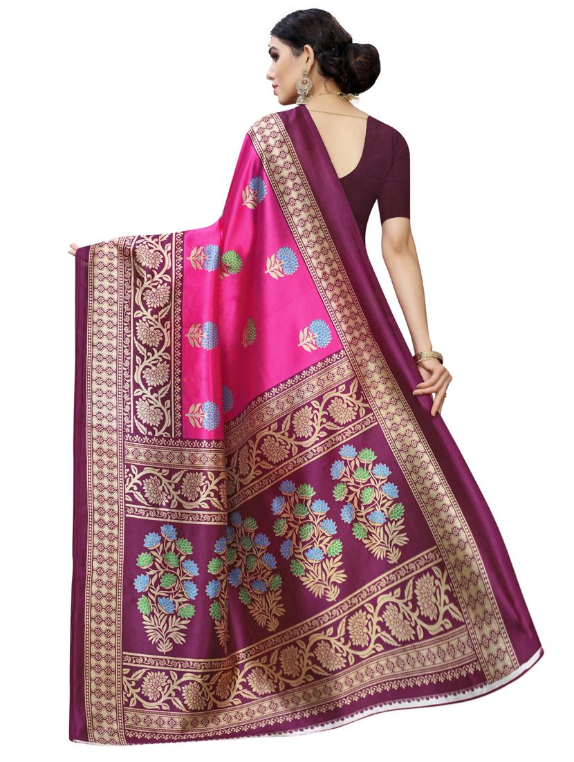 magenta printed saree with blouse - 17416450 - Zoom Image - 2