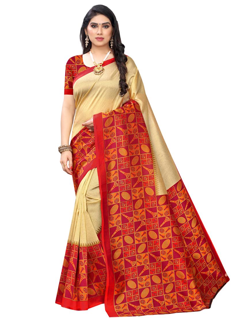 solid printed saree with blouse - 17416463 - Zoom Image - 1