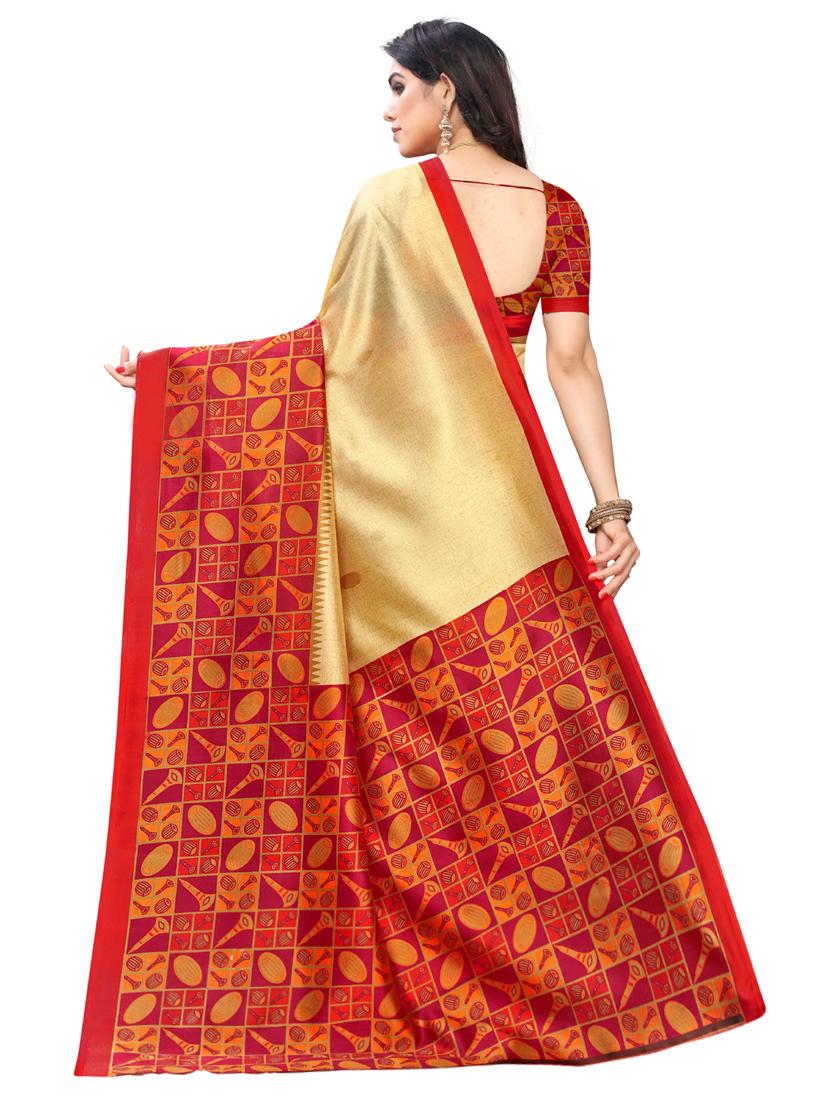solid printed saree with blouse - 17416463 - Zoom Image - 2