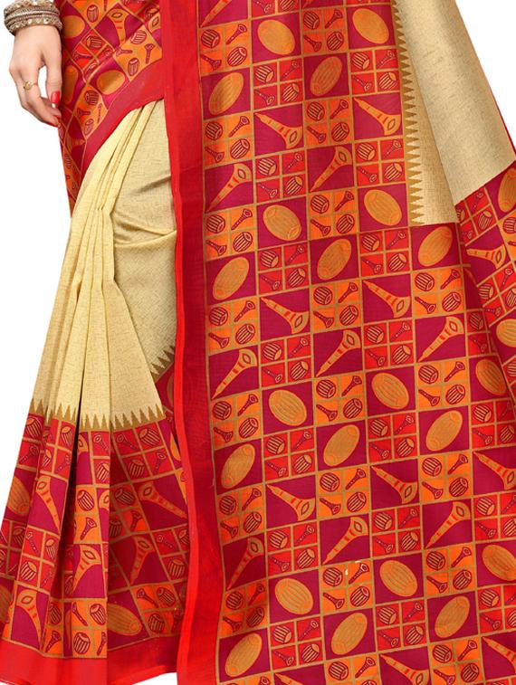 solid printed saree with blouse - 17416463 - Zoom Image - 4