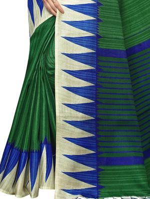 bottle green printed saree with blouse - 17416464 - Standard Image - 4