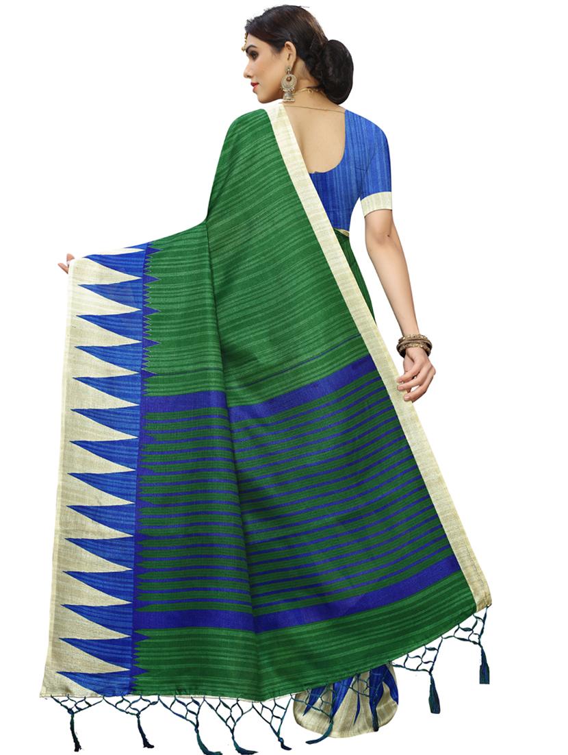 bottle green printed saree with blouse - 17416464 - Zoom Image - 2