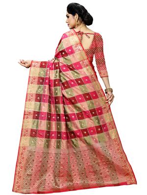 checkered banarasi saree with blouse - 17416754 - Standard Image - 2