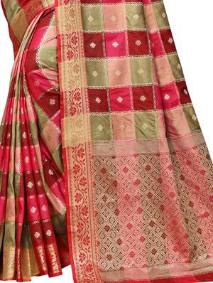 checkered banarasi saree with blouse - 17416754 - Standard Image - 4