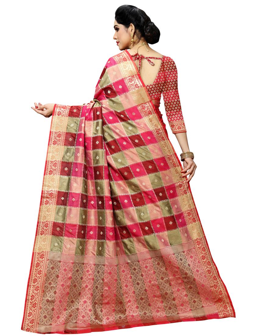 checkered banarasi saree with blouse - 17416754 - Zoom Image - 2
