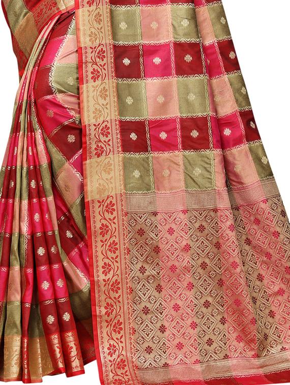 checkered banarasi saree with blouse - 17416754 - Zoom Image - 4