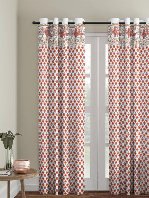 screen print cotton white and orange floral door curtain single pc - 17417037 - Standard Image - 1
