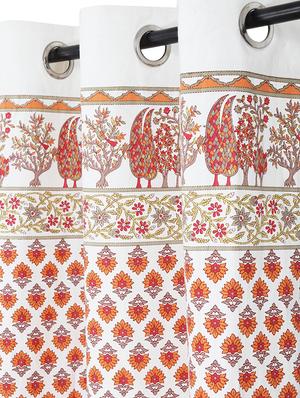 screen print cotton white and orange floral door curtain single pc - 17417037 - Standard Image - 2
