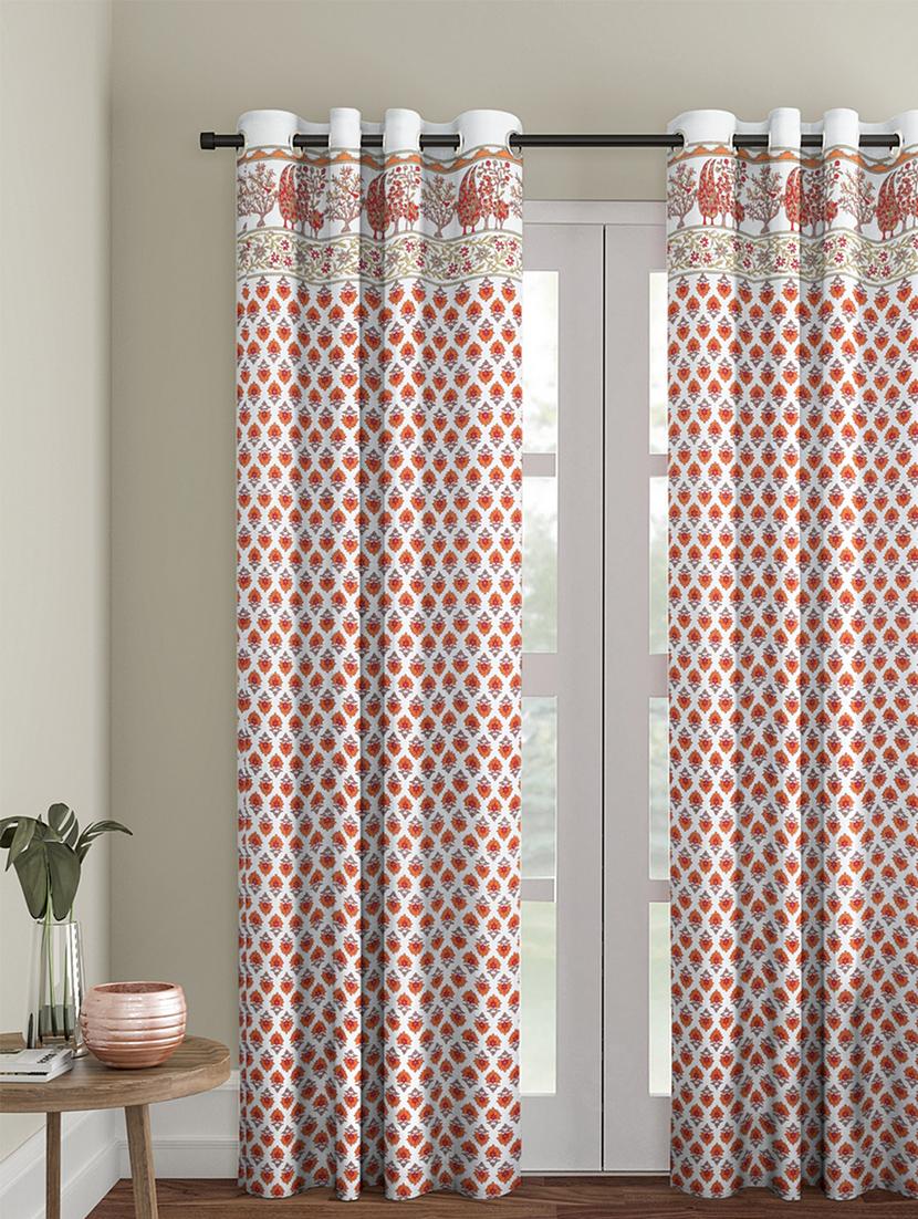 screen print cotton white and orange floral door curtain single pc - 17417037 - Zoom Image - 1