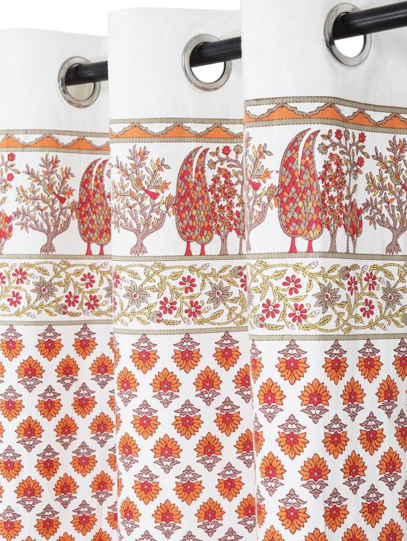 screen print cotton white and orange floral door curtain single pc - 17417037 - Zoom Image - 2