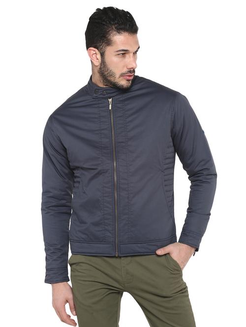 navy blue solid casual jacket - 17417474 - Standard Image - 1