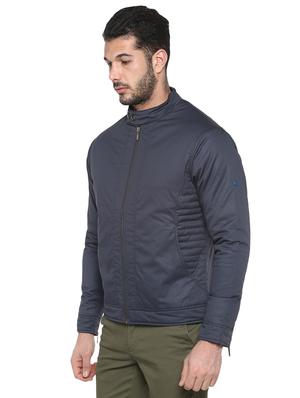 navy blue solid casual jacket - 17417474 - Standard Image - 2