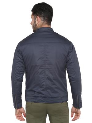 navy blue solid casual jacket - 17417474 - Standard Image - 3